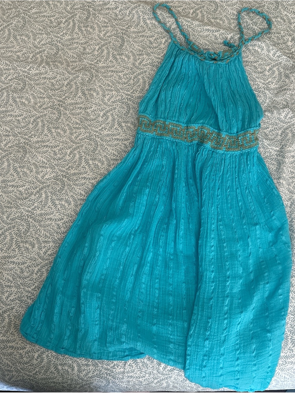 Teal Embellished Halter Dress